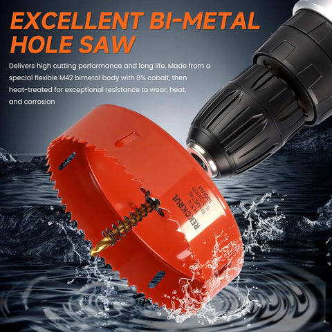 38mm One And A Half Inch Beefy Bi Metal Hole Saw With Eight Percent Cobalt HSS M42 Teeth in action with drill on water