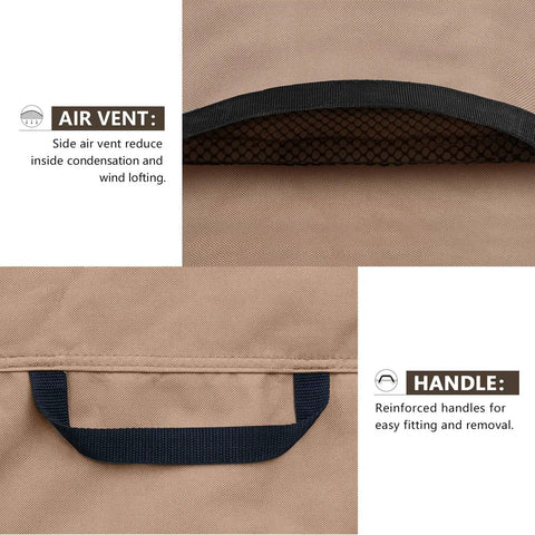 Close-up of Waterproof Rectangular Outdoor Coffee Table Cover 48x26x18 Inch with dual side vents and handle details.