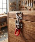 Dope YSIL Toggle Latch Clamps 4 Pack With Lockholes installed on a wooden toolbox for secure locking in a workshop.