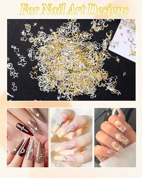 Top Shelf 800 Pieces Silver And Gold Metallic Nail Art Studs Featuring Butterfly Star Moon Heart Cross Charms For DIY Manicure Decor And Lit Fingernail Slay Vibes