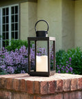Outdoor Solar Lantern For Porch And Patio, Large Black Metal Lantern With Waterproof LED Candle, No Glass, 14 Inches, Dusk To Dawn Auto On