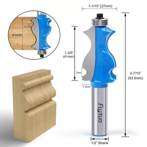 Pro Grade 2 Piece Architectural Molding Router Bit Set With One Half Inch Shank Fishtail Handrail Bits for decorative edges