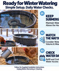 Heavy Duty Chicken Water Heater With Smart Thermostat For Livestock Troughs Submersible 500W Cast Aluminum Deicer setup instructions with water level indicator and hen.