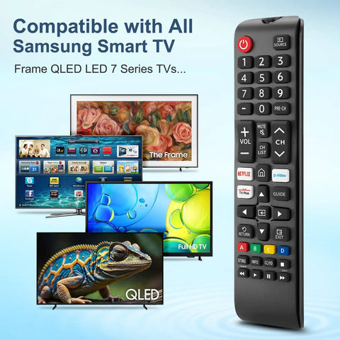 Universal remote control for Samsung Smart TVs with Frame QLED LED 7 Series; compatible with BN59 series remotes.