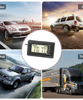 Smart digital car thermometer with dual Fahrenheit/Celsius display and max/min memory; collage shows sedan and SUV.