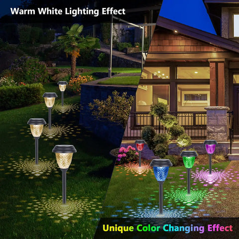 8 Pack Color Changing Solar Pathway Lights Outdoor Waterproof For Garden And Yard with warm white and color changing effects