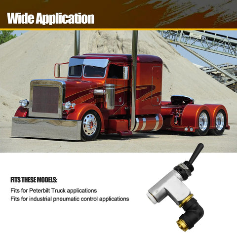 Air Toggle Switch for Peterbilt Trucks and Industrial Pneumatic Systems, Precise Mechanical Lever Control, Direct Replacement for BA1450, Durable Pneumatic Valve, Easy Install, Wide Application, Reliable Airflow Regulation on red semi truck