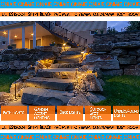Outdoor stairs with garden path lighting using 18 Gauge 2 Conductor SPT 1 Black Wire 500 Feet Direct Burial Electrical Cable