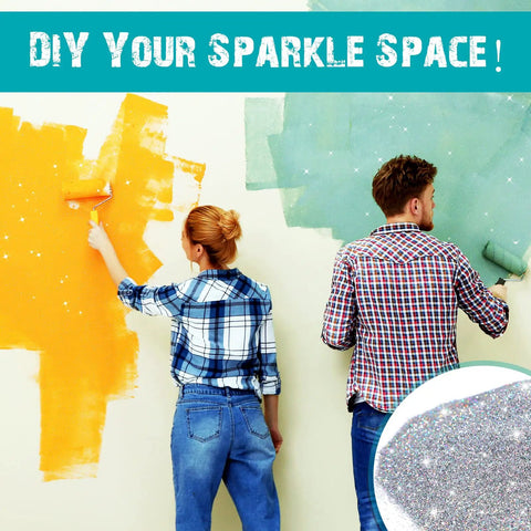 People painting walls with 500G Silver Holographic Glitter Paint Additive for Interior Exterior Walls Ceilings Wood and Acrylic Crafts