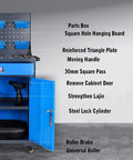 Heavy Duty Tool Cart With Drawer And Pegboard Screwdriver Holder 330 Pound Capacity Durable Steel Construction On Heavy Duty Wheels For Warehouse Garage And Workshop Use, blue steel cabinet open