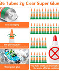 36 Pack 3g Heavy Duty Super Strong Glue Clear Gel Adhesive For All Purpose Bonding Plastic Metal Glass Leather Wood Rubber