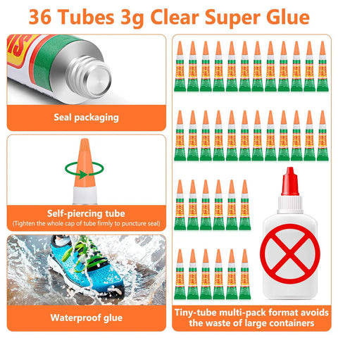 36 Pack 3g Heavy Duty Super Strong Glue Clear Gel Adhesive For All Purpose Bonding Plastic Metal Glass Leather Wood Rubber