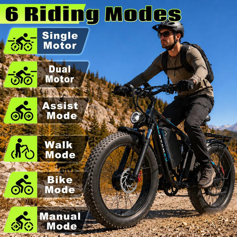 Huge 9000W Peak Dual Motor Electric Bike For Adults With Insane Speed Up To 47 Mph And Heavy Duty Build For Climbing Steep Slopes Like A Pro in 6 riding modes