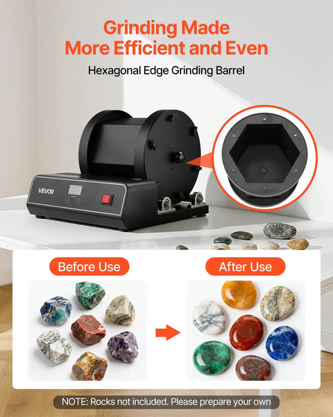 Rock Tumbler Kit For Home Hobbyists, Sweet 17 Lb Capacity, 2 Speed Polisher With 240 Hour Polishing Timer, grinding barrel.