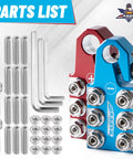 Colored Battery Terminal Clamps Set With Red Positive And Blue Negative Anode Tops, 12 Way Tapered Top Post, parts displayed