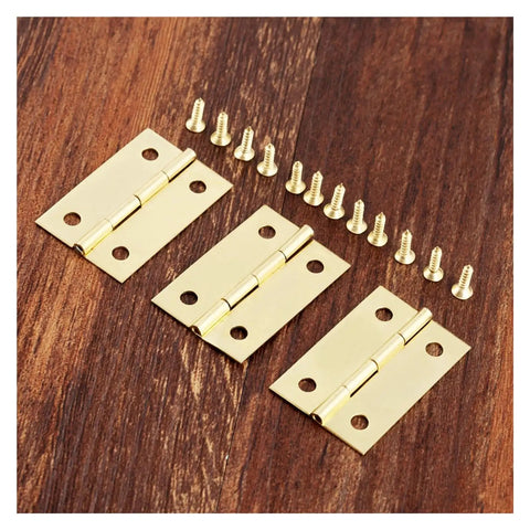 Rotating Concealed Hinges 10 Pack For Jewelry Boxes And Furniture Cabinets, 4 Hole Hidden Box Hinges 35x22mm displayed with screws