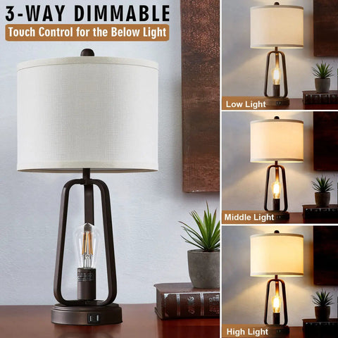 Farmhouse Rustic Table Lamp Set Of 2 With USB Port And 3 Way Dimmable Touch Lamps Bedside Lamps With Rotary Switch Industrial Birdcage Style For Bedroom Or Living Room Bulbs Included