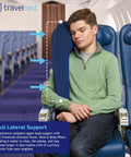 Man sleeping on airplane seat using Ultimate Travel Neck And Body Pillow With Memory Foam And Velour Cover, rolled for support.