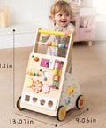 Flat Out Favorite For Little Kiddos With This Wooden Baby Walker Activity Center with vibrant sensory modules for kids.