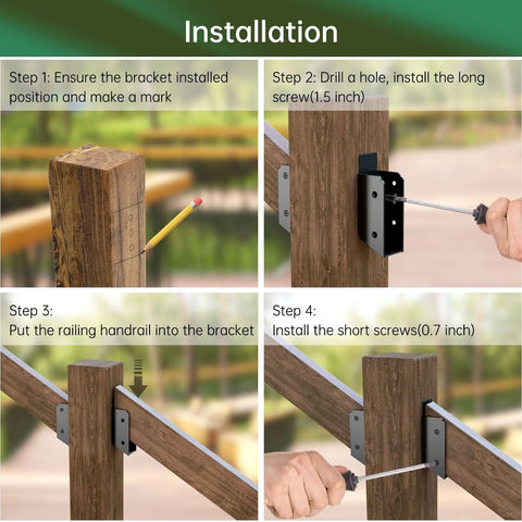 Installation steps for Heavy Duty 30 Degree Stair Deck Railing Brackets 304 Stainless Steel 2x4 Wood Post Connectors.