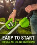 Person holding the handle of a 10 Amp 14 Inch Corded Electric Dethatcher With Stainless Steel Tines For A Healthier Lawn