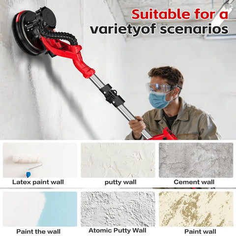 Man using Effortless Electric Drywall Sander Kicks The Dusty Mess To The Curb While Handling Stubborn Popcorn Ceilings.