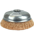 6 Inch Crimped Wire Cup Brush With Bronze Fill, Non-Sparking, 5/8 Inch 11 UNC Thread, Internal Steel Ring For Even Fill Spacing And Reduced Vibration, USA Made, Built To Last.