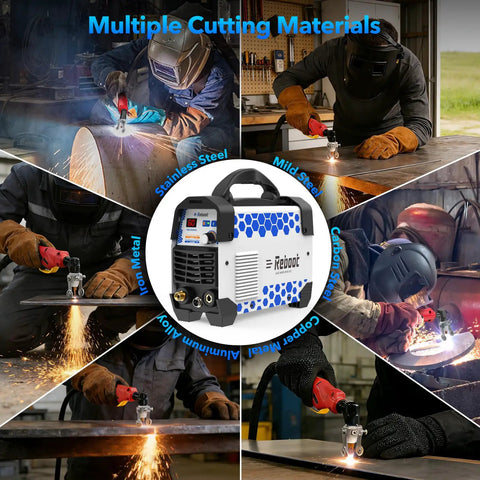 60 Amp Plasma Cutter Dual Voltage 120V 240V With Digital IGBT Inverter Touch Arc Start One Half Inch Clean Cut Five Eighths Inch Severance Upgrade RBC6000D Beast Pro Grade Performance cutting various metals