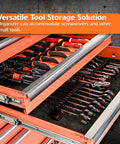 Open toolbox drawer with Aluminum Magnetic Screwdriver Organizer For A Snappy Toolbox Setup Holds Up To 16 Screwdrivers And Small Tools Red Finish Heavy Duty Magnetic Tool Holder For Wrenches Bits And Extensions displaying organized tools.