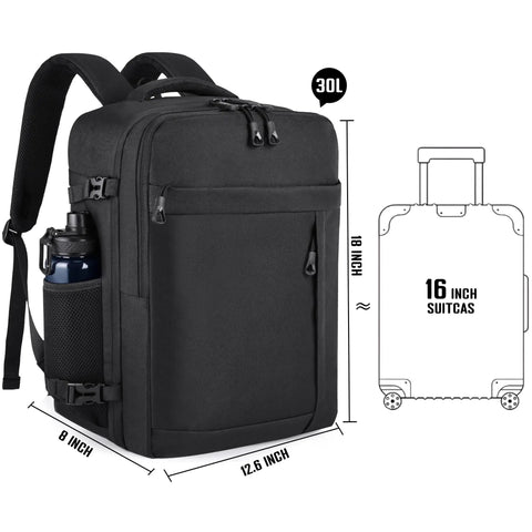 Under Seat Travel Backpack For Men And Women Airline Approved Personal Item Fits 15.6 Inch Laptop 30L Carry On Bag TSA Friendly Black