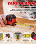 2 In 1 Digital Laser Tape Measure With 196ft Laser Distance And 16ft Manual Tape USB Rechargeable For Long Distance Measuring On Job Sites Home Renovation And Warehouses, 16ft tape in use