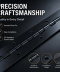 16 Inch Continuous Piano Hinge Heavy Duty Black Steel Hinges for Cabinets Doors Boxes Furniture 4 Pack showing smooth pivot pin and screw holes.