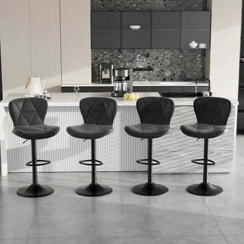Slick Pair Of Adjustable Swivel Bar Stools With Faux Leather Upholstery, High Back Counter Height Chairs For Kitchen Island