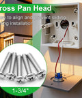 Heavy Duty 30 Pcs #8-32 X 1-3/4 Inch 304 Stainless Steel Machine Screws For Wall Plates Drawers Cabinets Built Tough Rust Proof Solid As A Rock No Sweat Setup, cross pan head screws displayed with electrical wall plate.