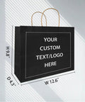 Custom Printed Kraft Paper Bags For Small Biz With Logo Brown Shopping Bags With Handles, size W12.6" x H9.8" x D4.3"