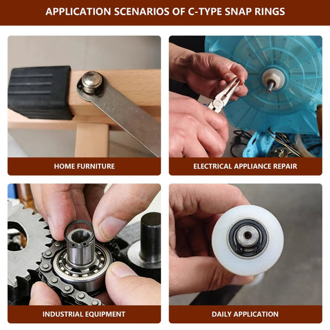 Application examples of 550 Piece Snap Ring Set For Axles And Shafts External Circlip Retaining Clips in various uses