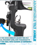 Close-up of adjustable knob on Dual Use Arrow Rest For Compound And Recurve Bows, Lightweight Metal Arrow Launcher Rest Made From Stainless Steel Brass And Aluminum, Built Tough For All Weather, Great For Newbie Archers On Hunting And Target Shooting.