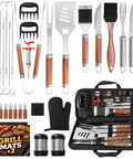 Heavy Duty 35 Piece BBQ Grill Tools Set In Stainless Steel With Case Includes Meat Thermometer Injector Claws Mats Spatula Tongs Forks