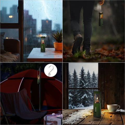 Compact Real Candle Lantern For Camping And Emergency Lighting, 15 Hour Burn Time, Portable Green Lantern For Power Outages