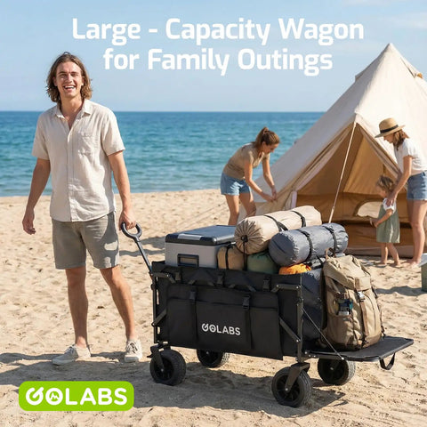 Beefy Heavy Duty Garden And Beach Wagon Cart With Brakes Expands To 280L Storage 560 Lbs Load at beach with camping gear