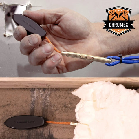 Wire Pulling System With Magnetic Tool Kit For Easy Cable Routing And Wall Installations, held by hand and used in tight spaces