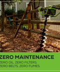 60V Brushless Earth Auger For Post Holes And Gardens, Heavy Duty Digger With 59 Ft Lb Torque beside wooden fence