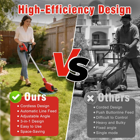 Comparison of 21V Cordless Weed Wacker And Edger Kit vs corded lawn mower