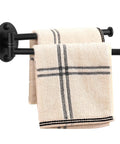 Top Shelf Swivel Towel Bar For Kitchen And Bathroom, 9 Inch Wall Mounted Black Stainless Steel Holder with towels.