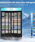 Heavy Duty Workhorse Commercial Merchandiser Refrigerator With Smooth Automatic Sliding Rebound Doors And Reinforced Glass Panels For High Traffic Stores Keep Merchandise Frosty All Day Long, displaying drinks and snacks.