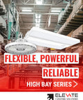 UFO LED High Bay Light Fixture 150W, 23,000 Lumens, 4000K/5000K selectable shown in a warehouse interior