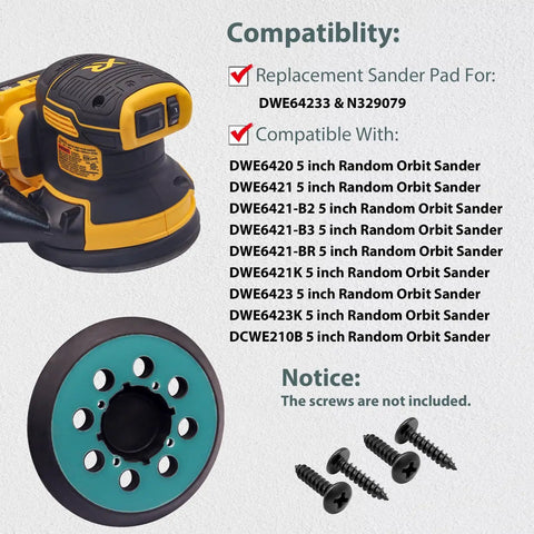 Heavy Duty 5 Inch Random Orbital Sander Replacement Pad 2 Pack with Tough PU backing for smooth finishes and various tool compatibility.