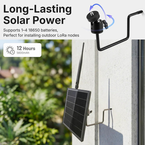 Kickass 5W Solar Outdoor Enclosure For Meshtastic Repeaters showing solar panel mounted with antenna for LoRa nodes.