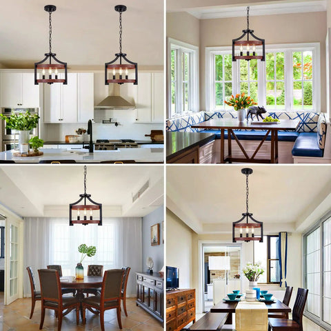 Convertible Three Light Farmhouse Chandelier With Pendant Or Semi Flush Mount Ceiling Light in various room settings
