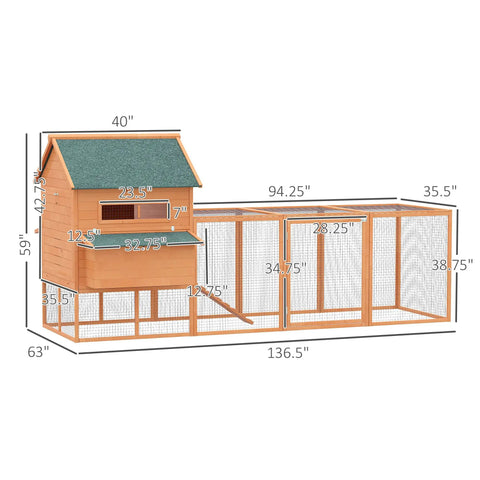 Big Ol Backyard Chicken Coop For Eight To Ten Hens With Nesting Boxes And Run In Bright Orange dimensions diagram